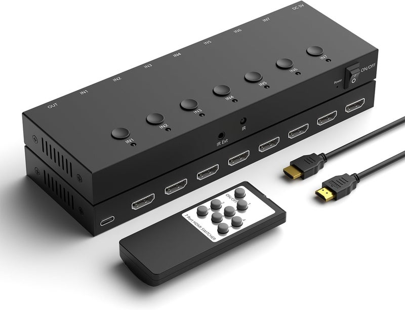 YDF 7 Port HDMI Switch, 4k@60Hz HDMI Switcher 7 in 1 Out HDCP 2.0 Manual HDMI 2.0 Hub Support 3D Compatible with Nintendo Switch/OLED/Xbox/ PS5/4 Blu-Ray Player Fire Stick Roku Apple TV Chromeca - Image 1